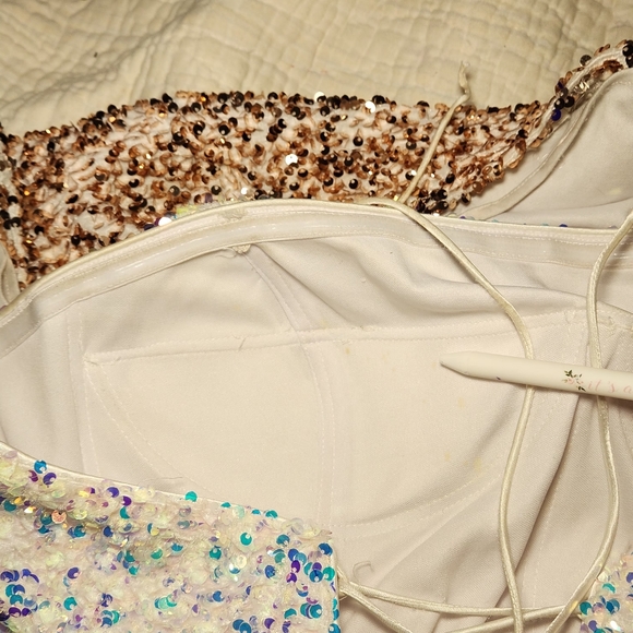 Womens Sz 20 Strapless Floor Length Sequin Gown Ombre Rose Gold White - Picture 15 of 16